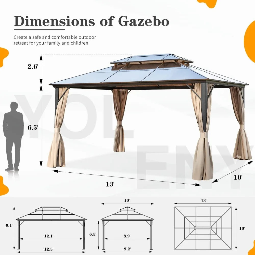 10'x13' Hardtop Gazebo with Curtains